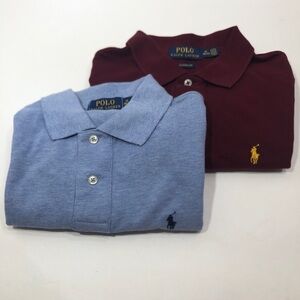 Lot 2 Polo Ralph Lauren Shirts M10-12 Boy Polo Classic Fit SS Rib Pony Blue Red